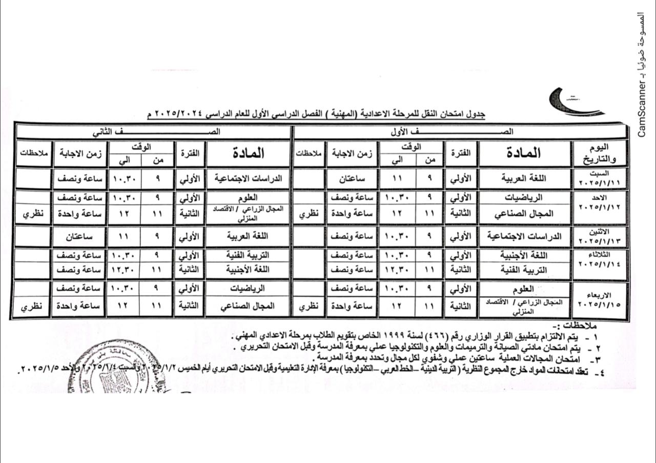 جدول مواعيد امتحانات النقل والشهادات العامة (20)