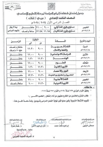 محافظ-الدقهلية-يعتمد-جداول-امتحانات-مراحل-النقل-التعليم-الأساسى-والإعدادية-9