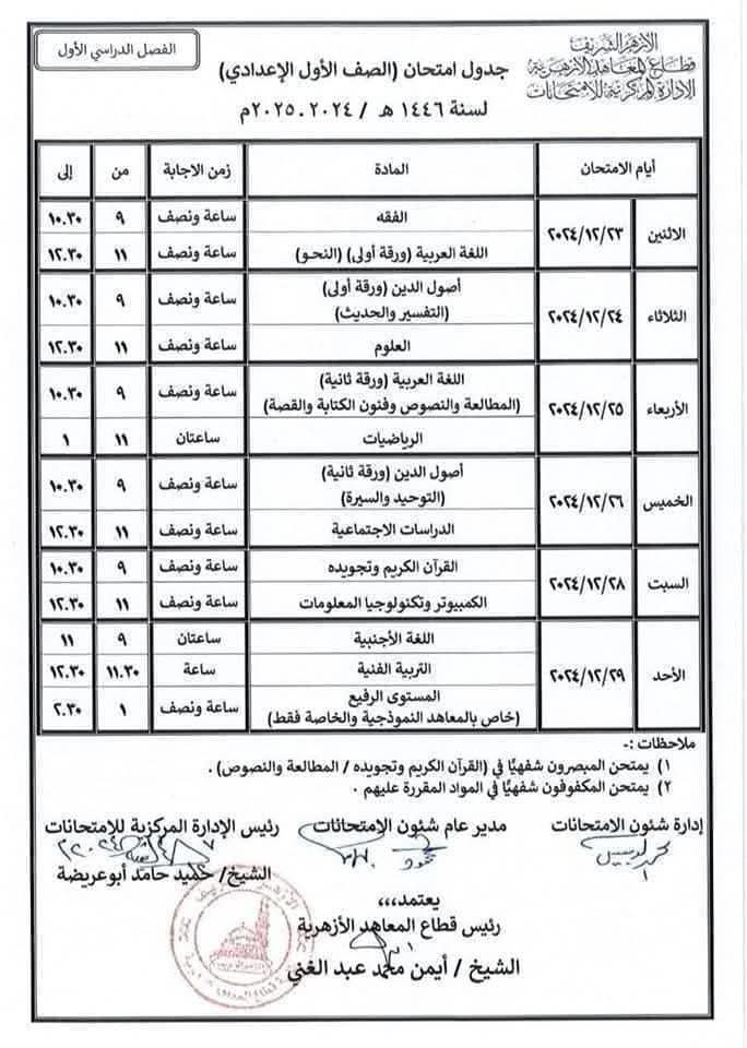 جداول الإمتحانات (1)