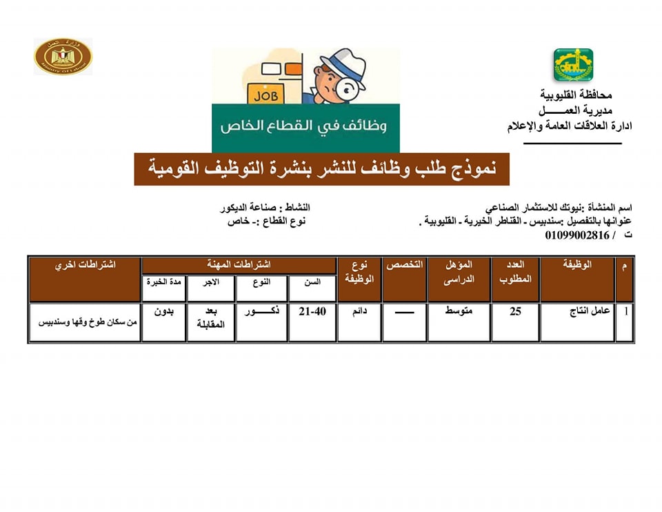 فرص عمل بالقطاع الخاص بالقليوبية 5