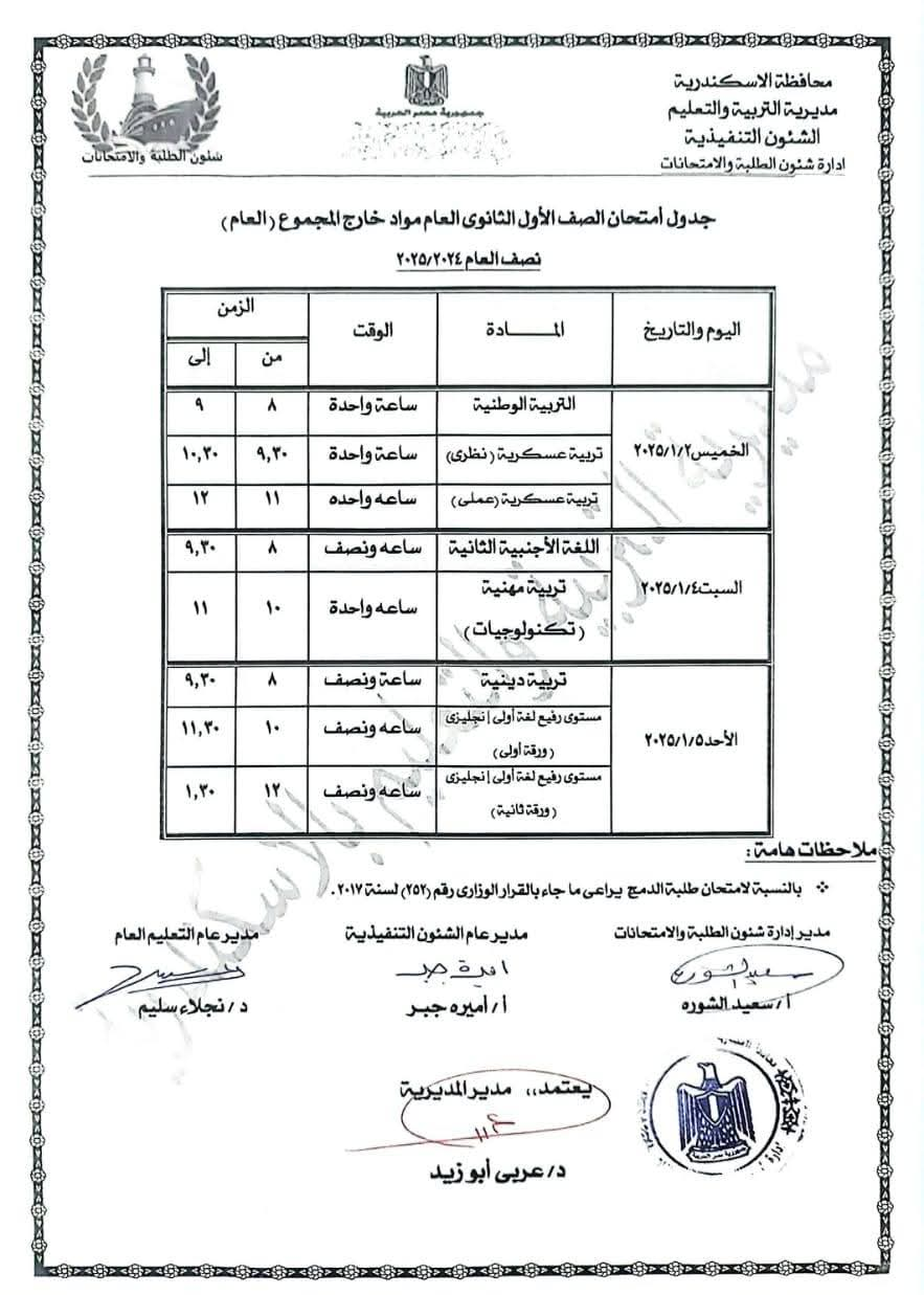 جداول الامتحانات بالإسكندرية (1)