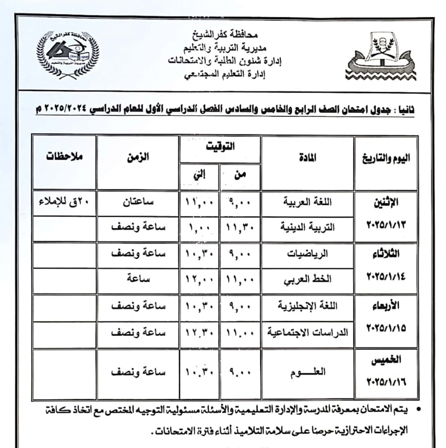 جدول الابتدائي