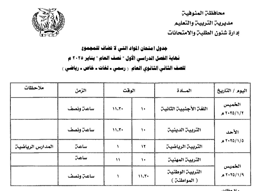 جدول الامتحانات5