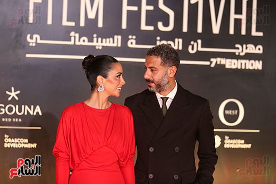 الفنان محمد فراج وزوجتة بسنت شوقي بمهرجان الجونه السينمائي