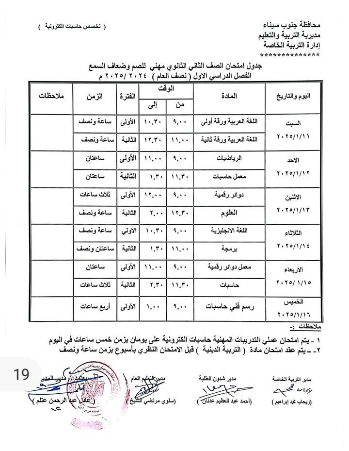 جداول امتحانات جنوب سيناء (1)