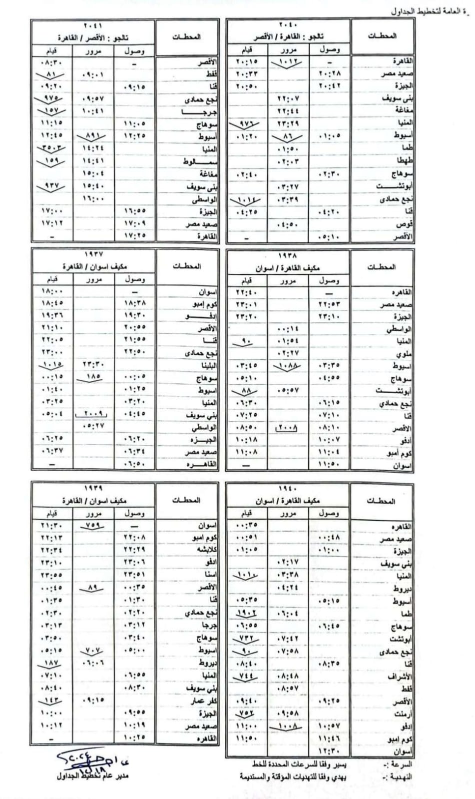 جدول القطارات