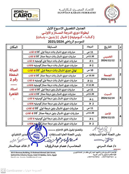 جدول بطولة الكاراتيه