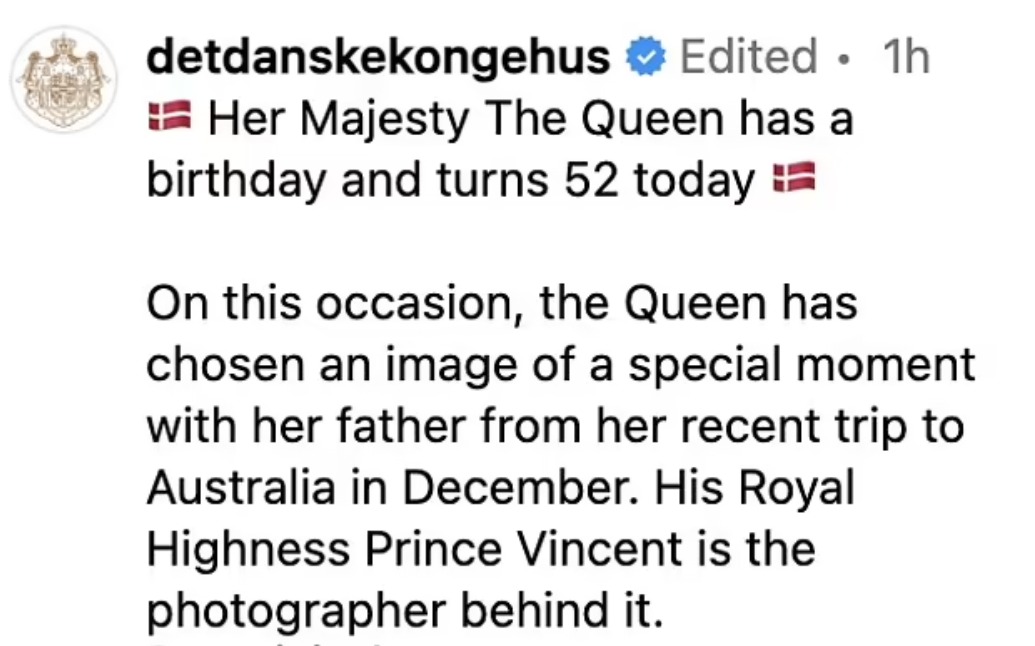المنشور عبر حساب العائلة المالكة الدنماركية