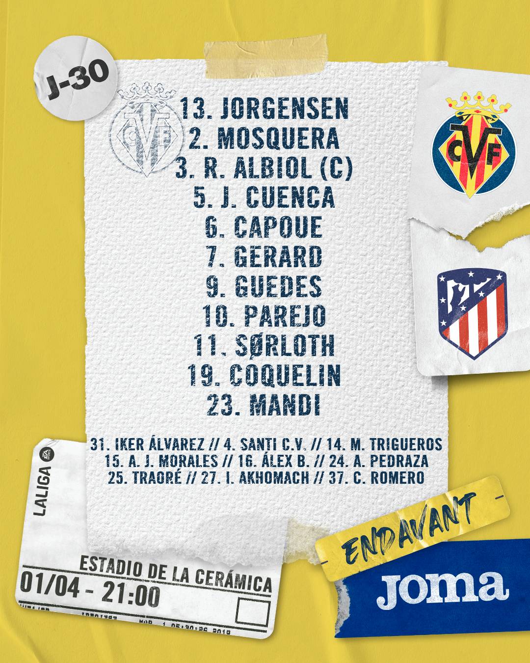 Villarreal-Formation gegen Atletico Madrid