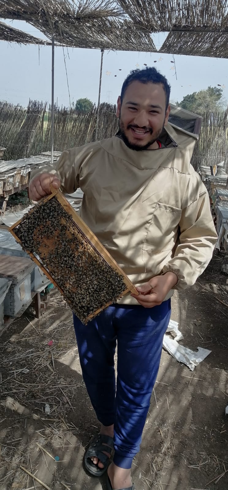 أحد الشباب العاملين فى تربية النحل