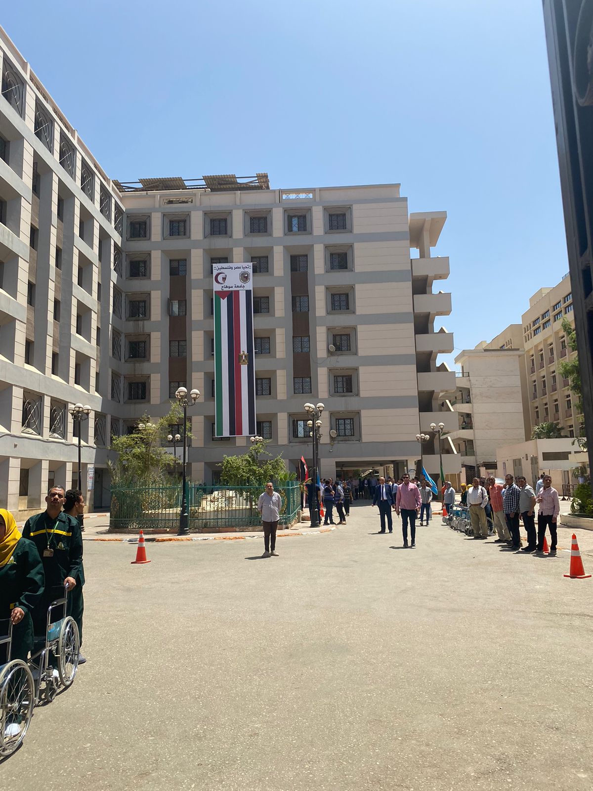 علم مصر وفلسطين بالمستشفى الجامعى 