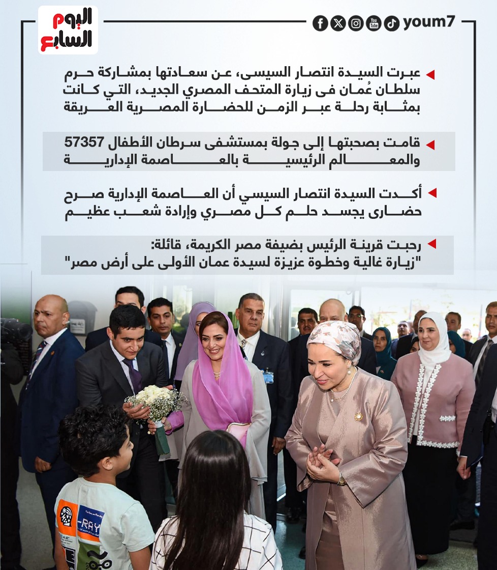 السيدة انتصار السيسي تصطحب حرم سلطان عُمان فى زيارة لأماكن سياحية ومشروعات قومية