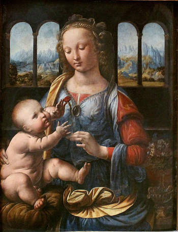 سيدة-القرنفل - إسناد كامل لليوناردو مع بضع لمسات لرسام فلمنكي