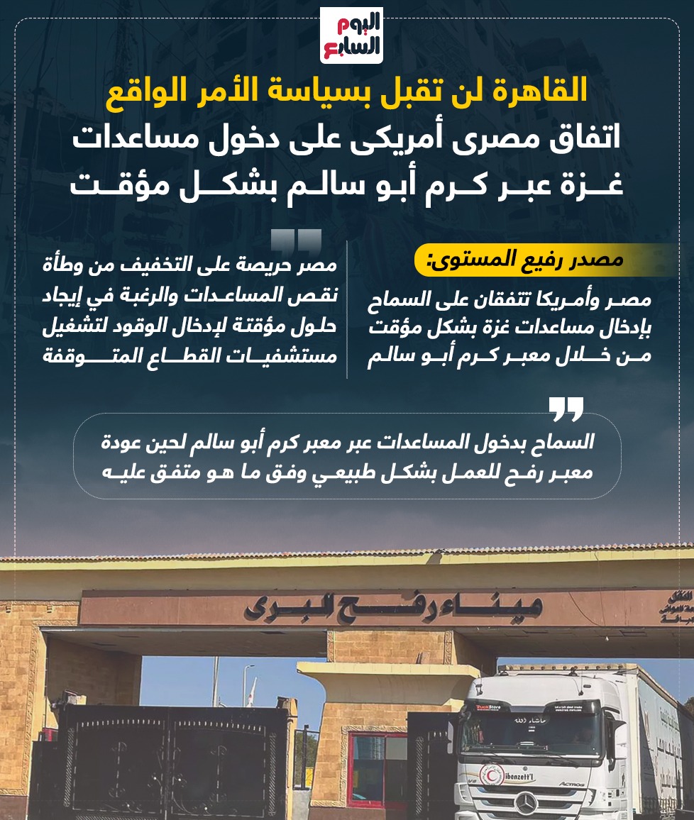 اتفاق مصرى أمريكى على دخول مساعدات غزة عبر كرم أبو سالم بشكل مؤقت
