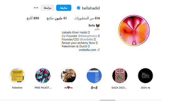 La page Instagram de Bella Hadid
