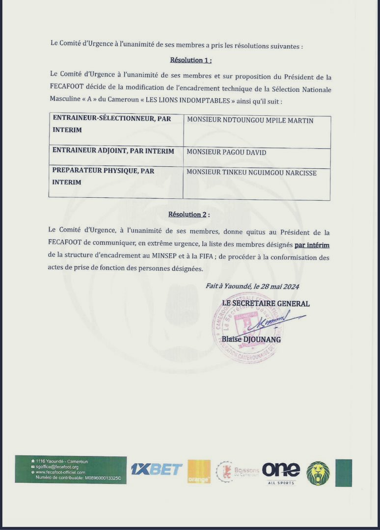 رياضة - تعيين ندتونجو مدربا مؤقتا لمنتخب الكاميرون واستبعاد بريس بعد خلافه مع إيتو