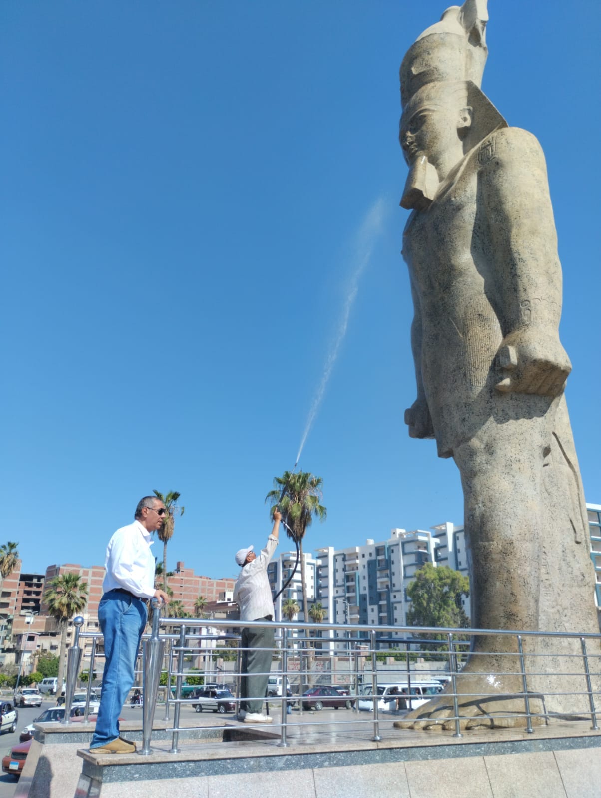 غسل تمثال رمسيس بالمنصورة