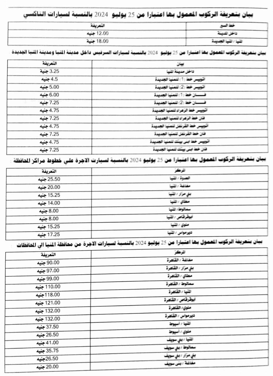 تعريفة الركوب الجديدة فى المنيا (1)