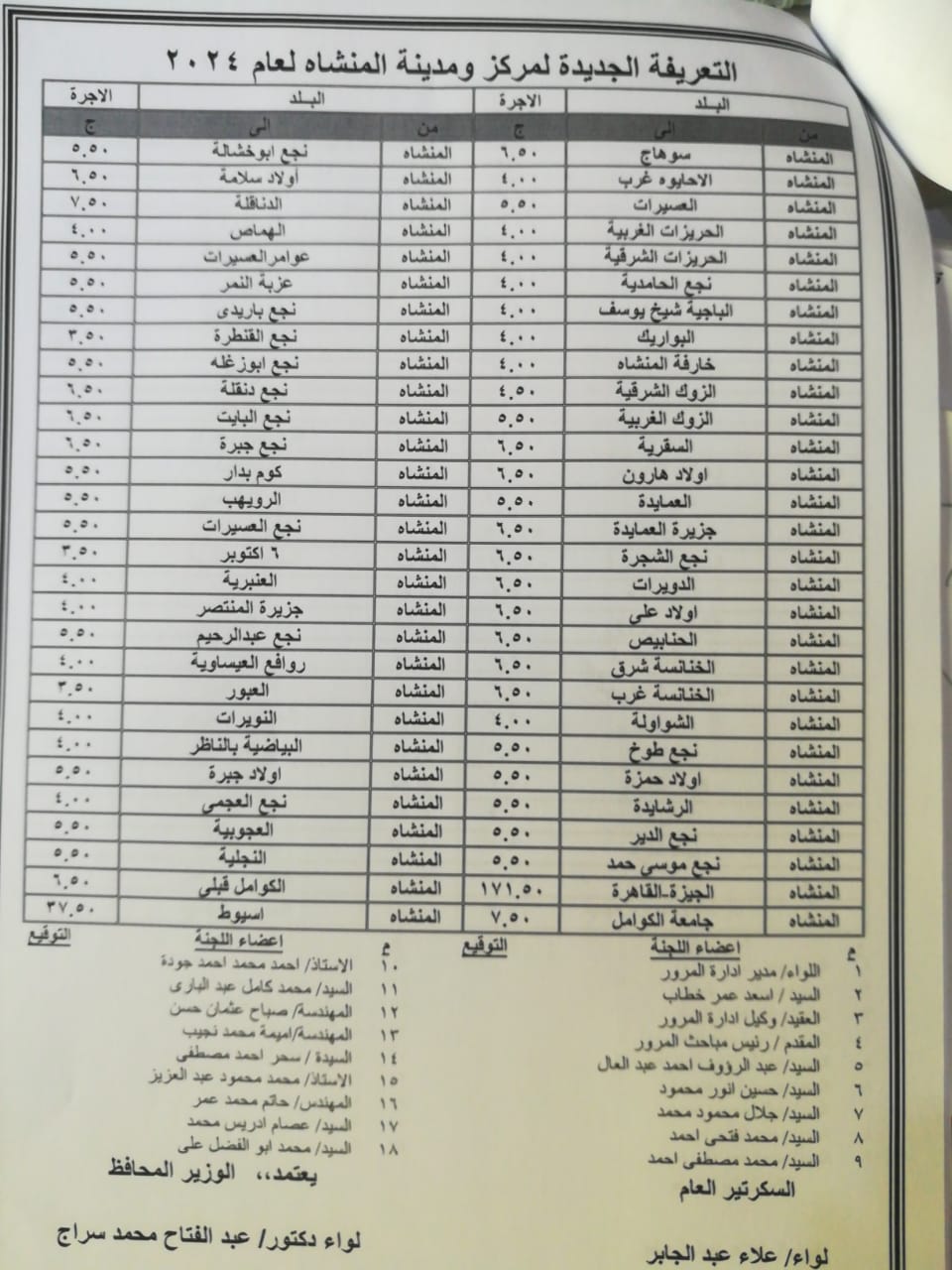 تعريفة الركوب لكافة الخطوط بمحافظة سوهاج (6)