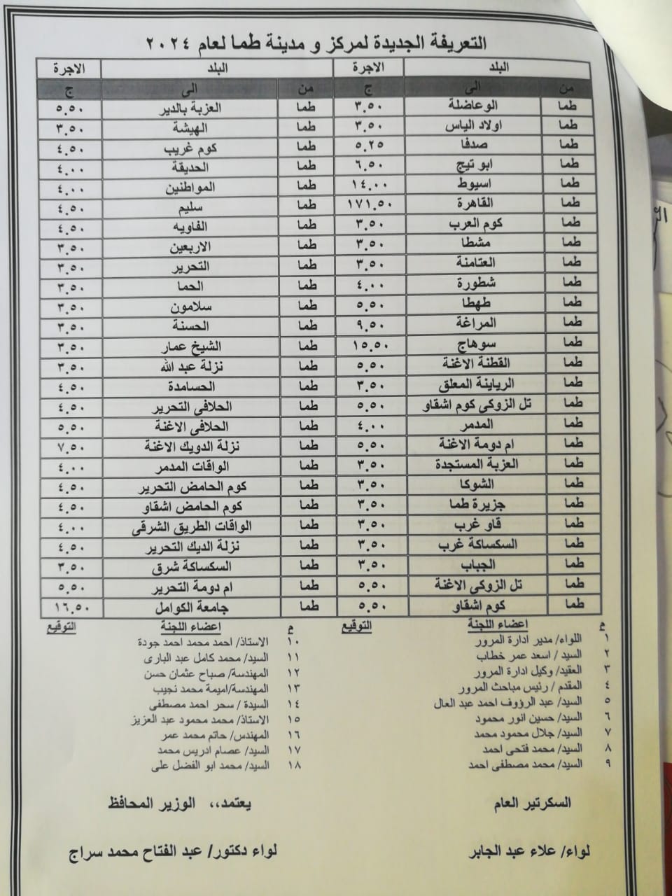 تعريفة الركوب لكافة الخطوط بمحافظة سوهاج (3)