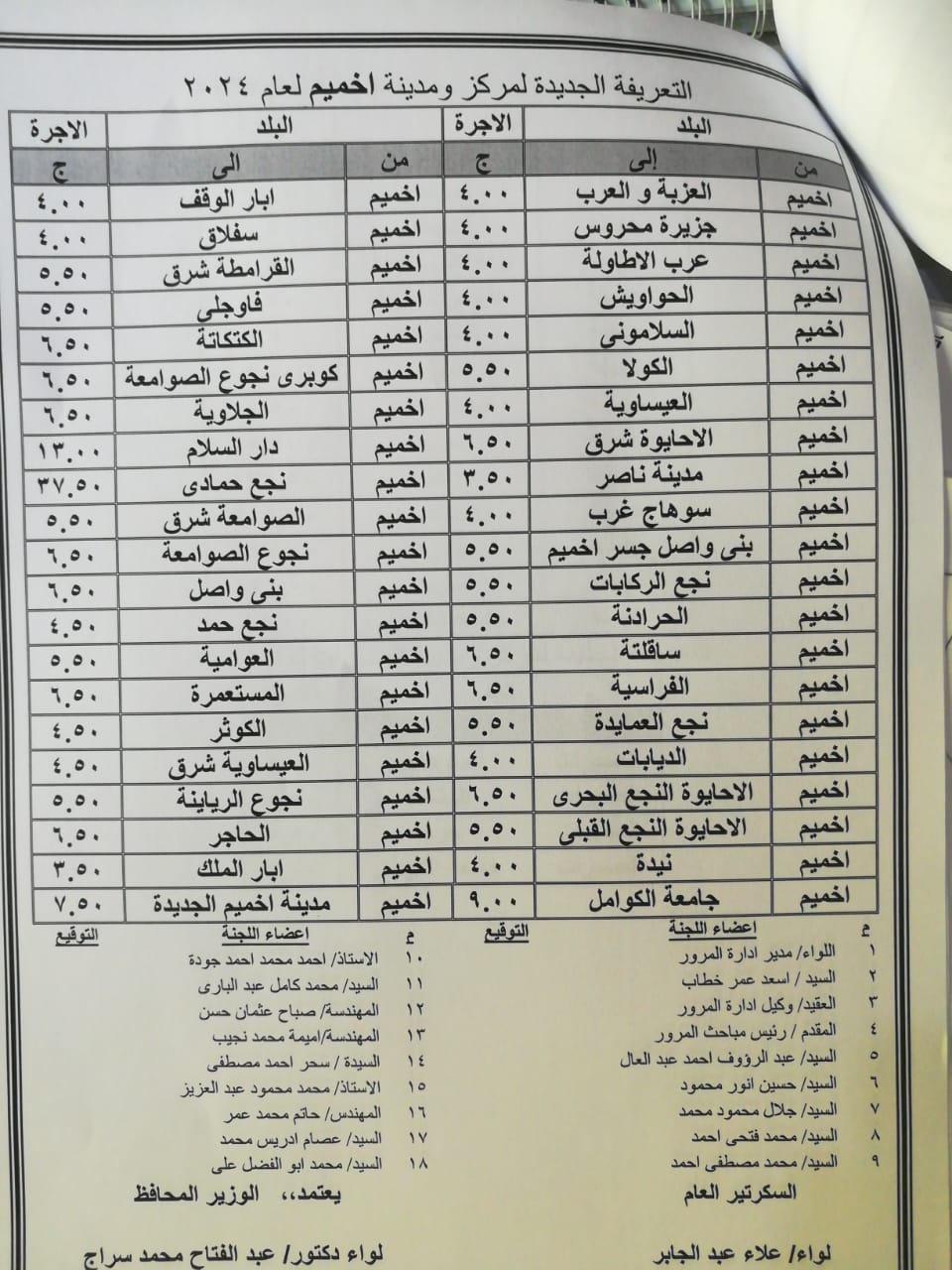 تعريفة الركوب لكافة الخطوط بمحافظة سوهاج (11)