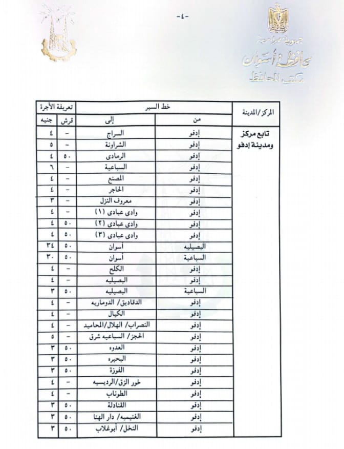 تعريفة الأجرة الجديدة للمواصلات الداخلية والخارجية بأسوان (8)