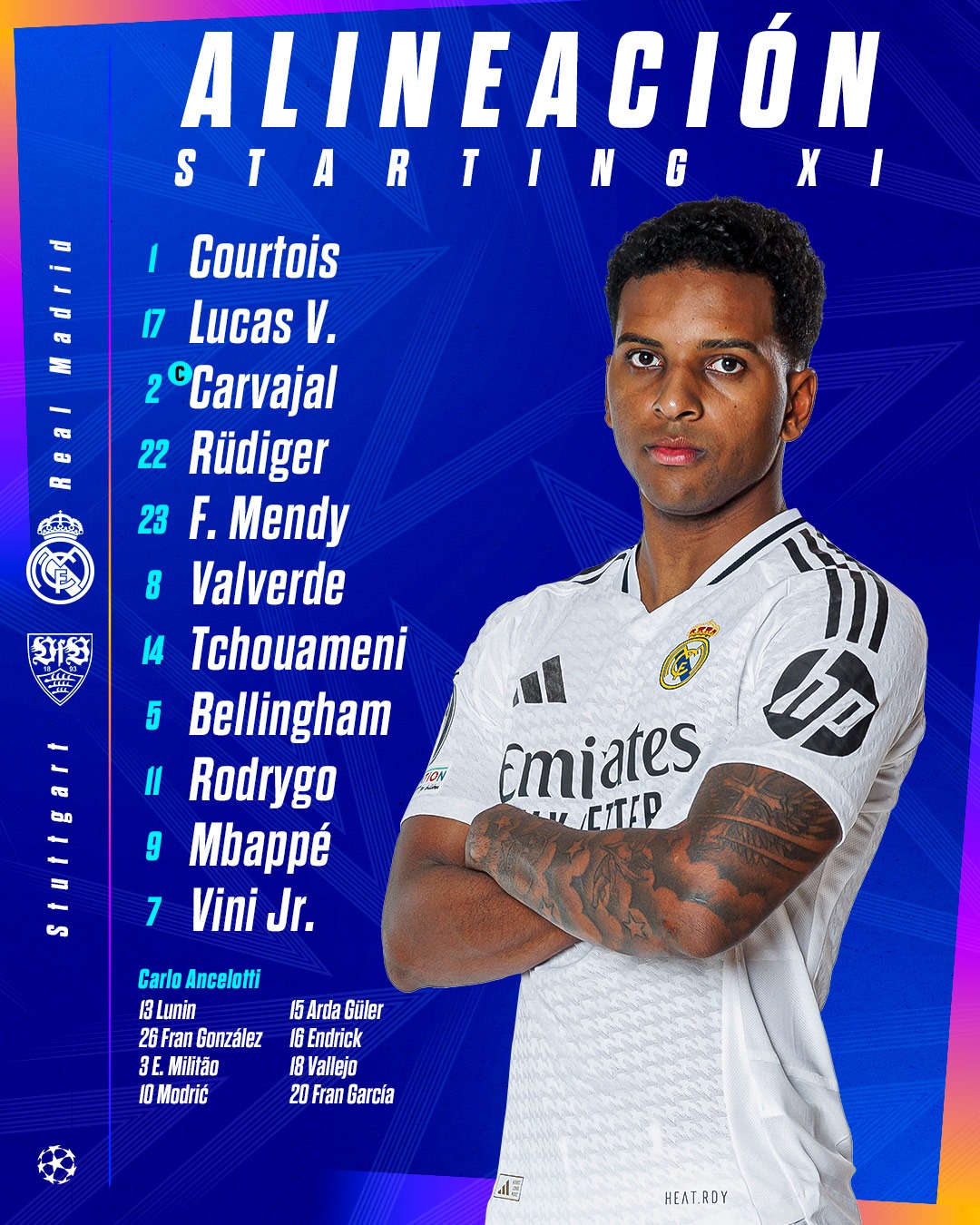 Real Madrid lineup against Stuttgart