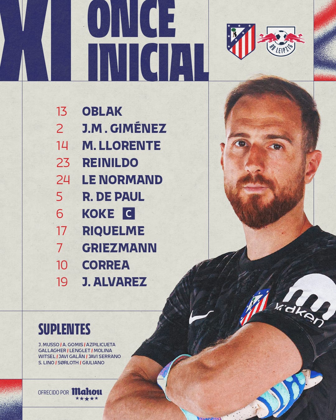 Atletico Madrid lineup against Leipzig