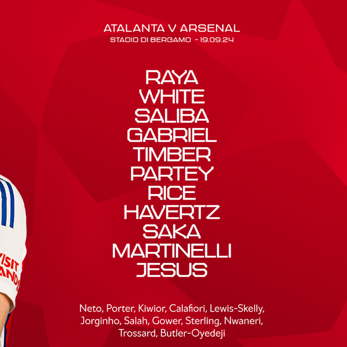 Arsenal lineup against Atalanta