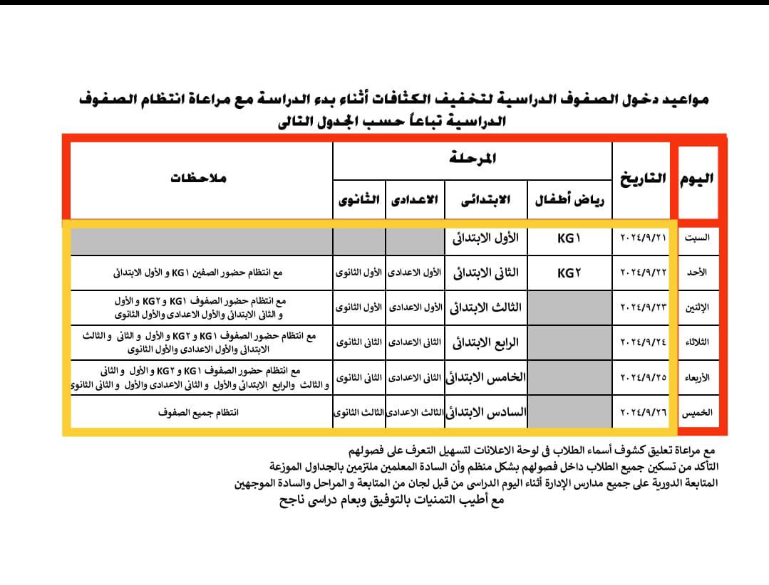 جدول مواعيد دخول المدارس فى أول أسبوع دراسة بالجيزة - اليوم السابع