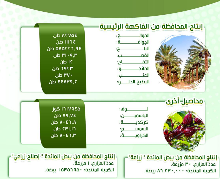 انتاج المحافظة من الفاكهة ومحاصيل خرى والبيض