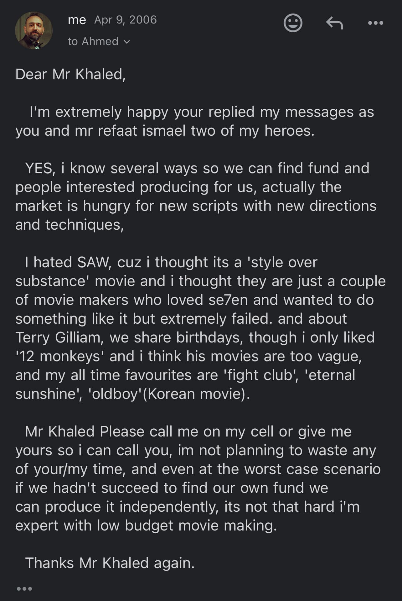 ايميل اخر من المخرج عمرو سلامة للكاتب الراحل ايميل اخر من المخرج عمرو سلامة للكاتب الراحل