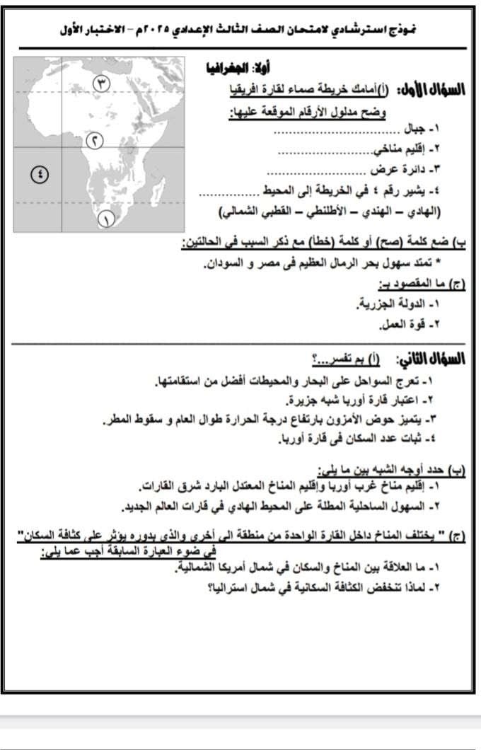 أسئلة استرشادية لامتحان مادة الدراسات الاجتماعية (1)