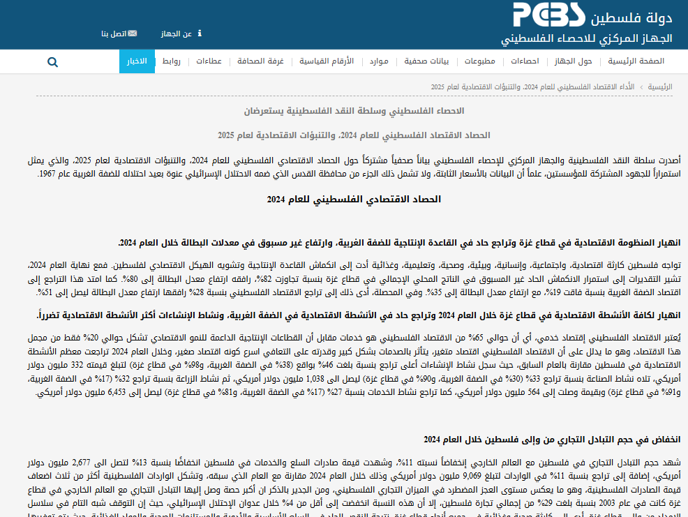 تقرير الجهاز المركزى للإحصاء الفلسطيني