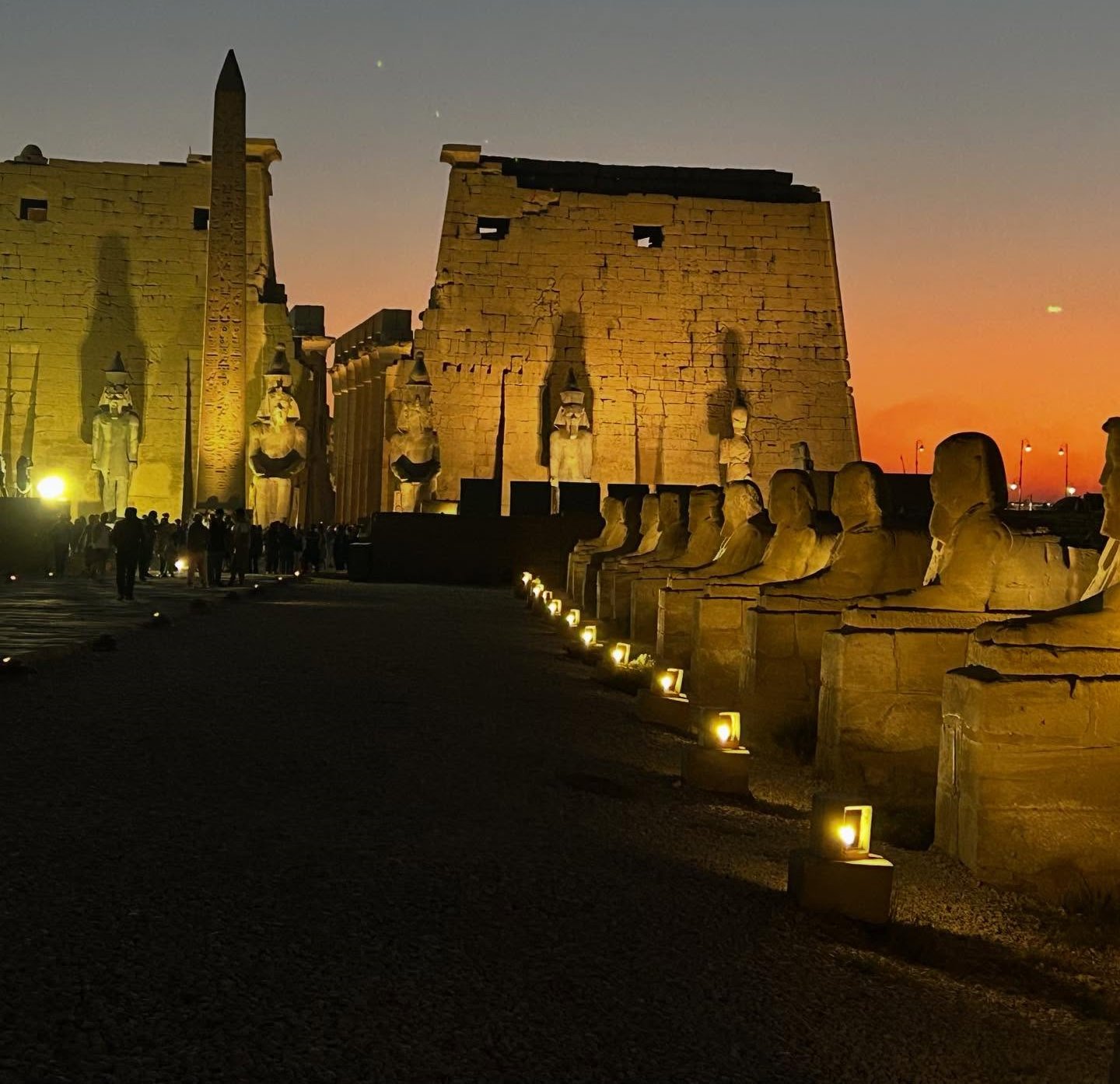 الإضاءة الساحرة ليلاً على طريق الكباش الإضاءة الساحرة ليلاً على طريق الكباش