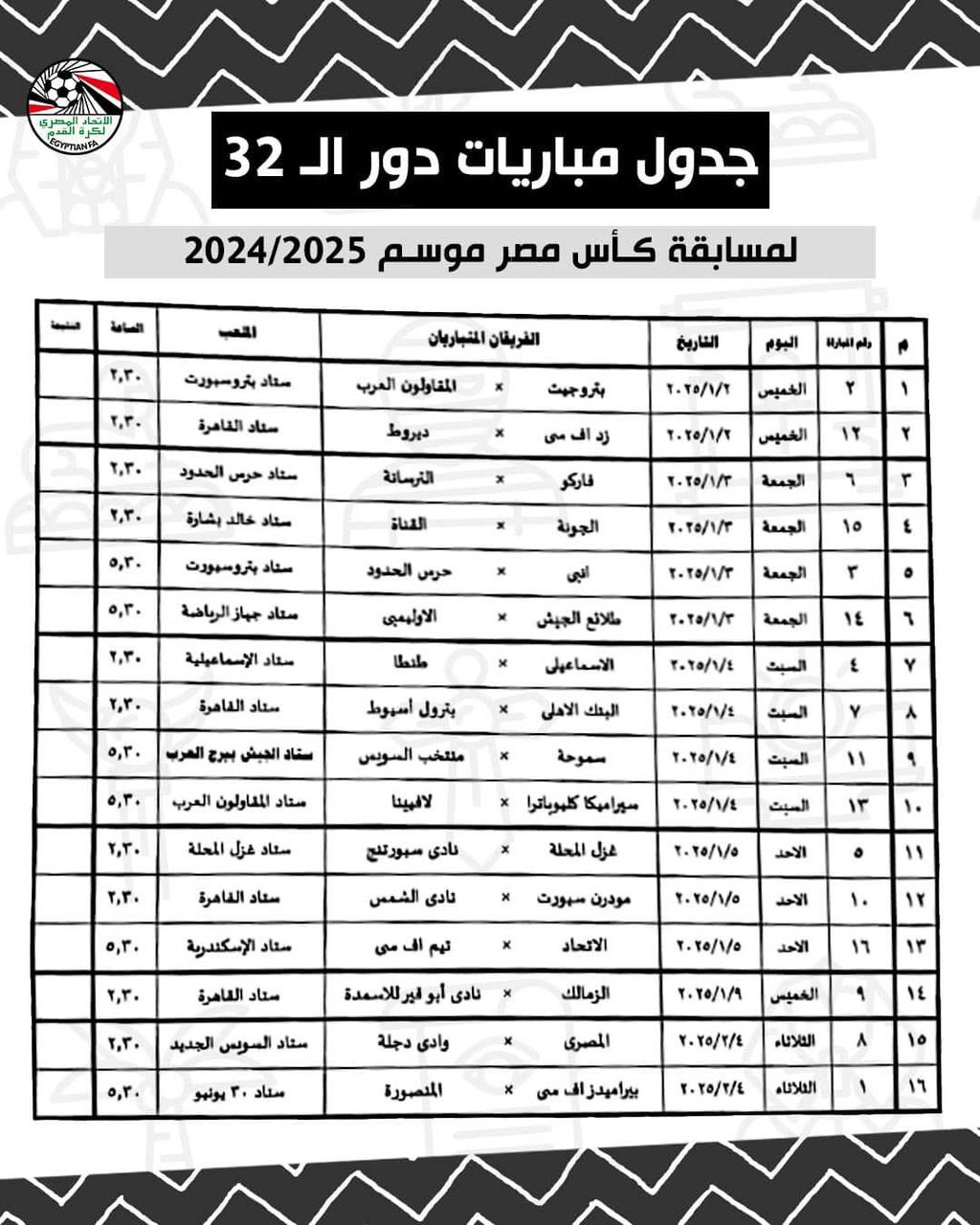 جدول دور الـ 32