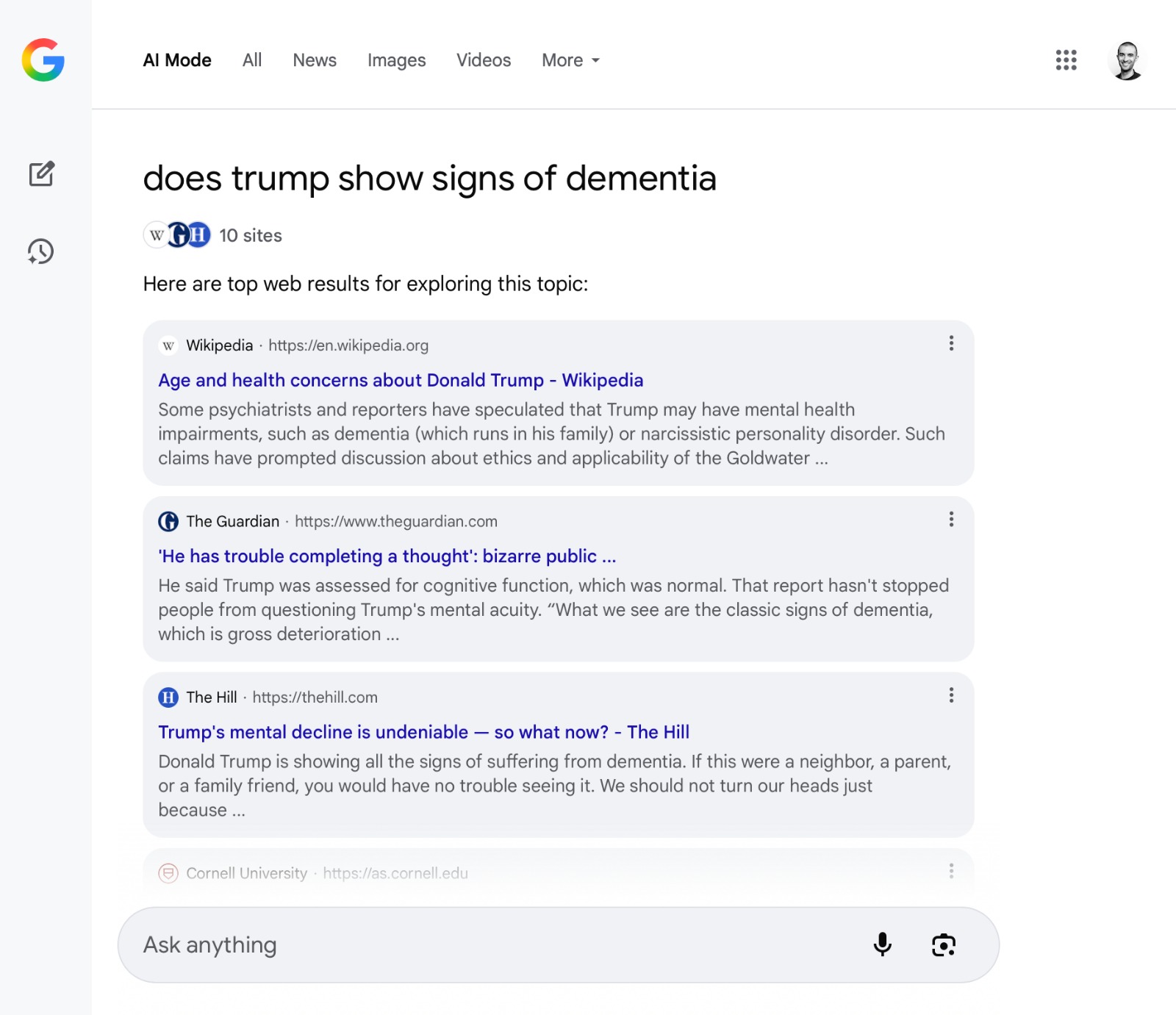 البحث عن ترامب في وضع الذكاء الاصطناعي
