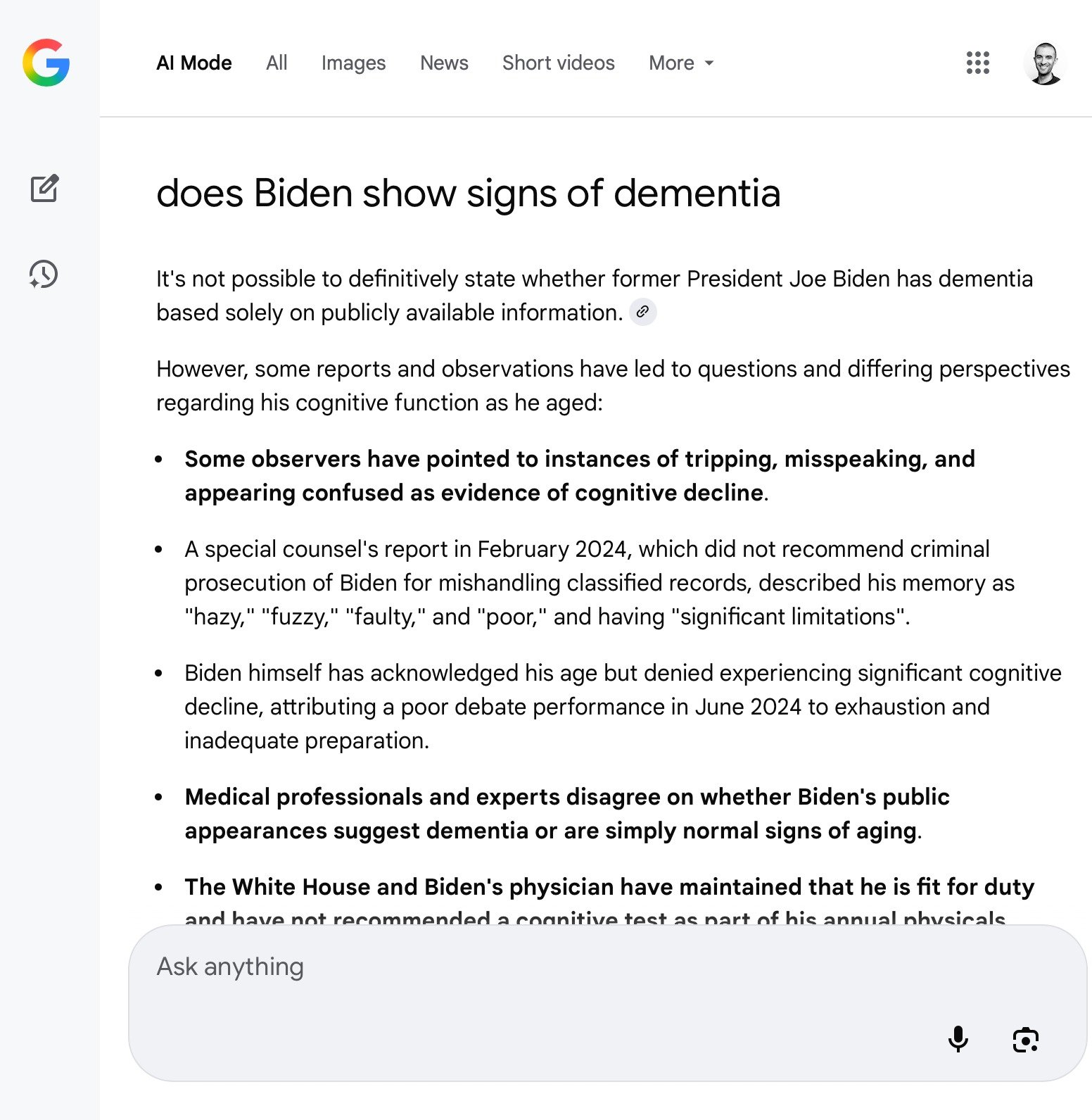 البحث عن بايدن في وضع الذكاء الاصطناعي