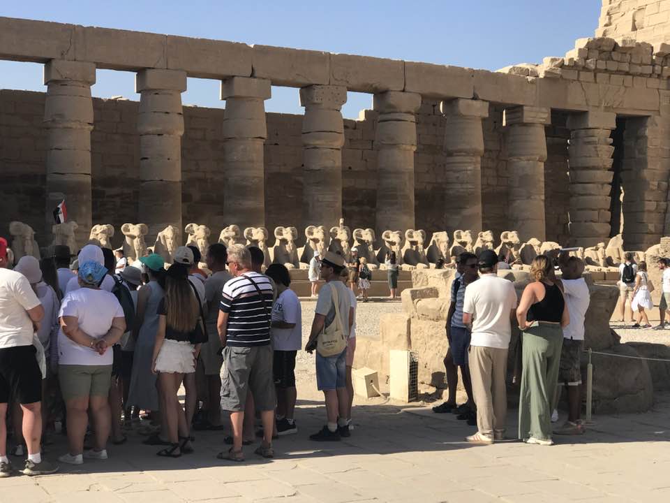سياح أوروبا ومتعة خاصة بين كباش الكرنك بالأقصر