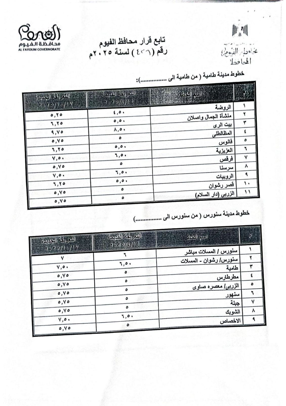 تعريفة الركوب الجديدة لسيارات الأجرة والتاكسي بمحافظة الفيوم (5)