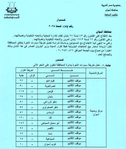 تعريفة الركوب الجديدة فى أسوان (2)