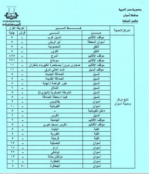 تعريفة الركوب الجديدة فى أسوان (3)