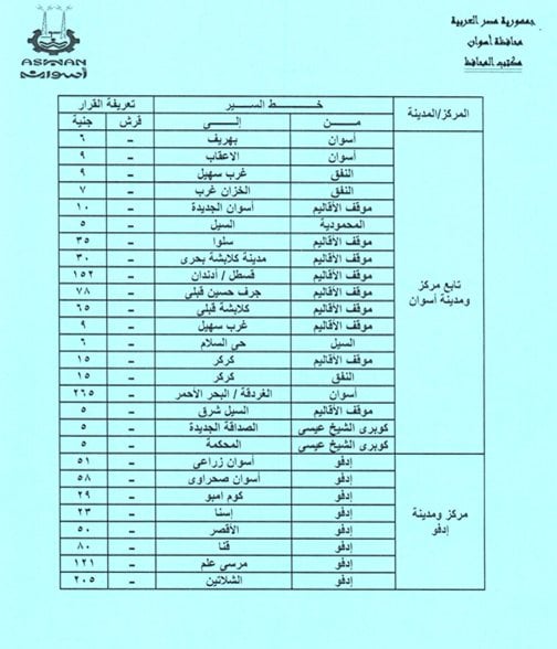 تعريفة الركوب الجديدة فى أسوان (4)