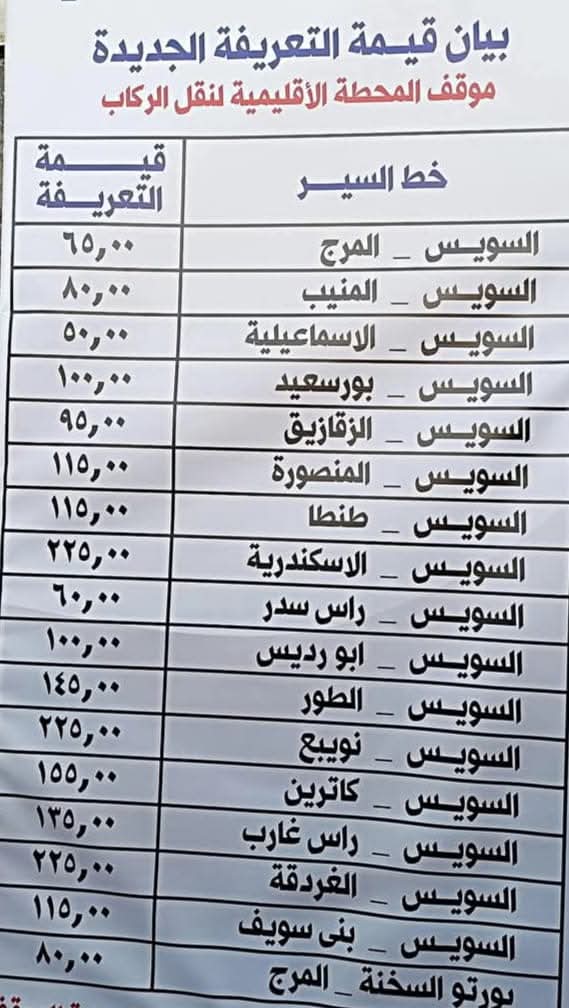 تعريفة الركوب للخطوط الداخلية والخارجية بالسويس (7)