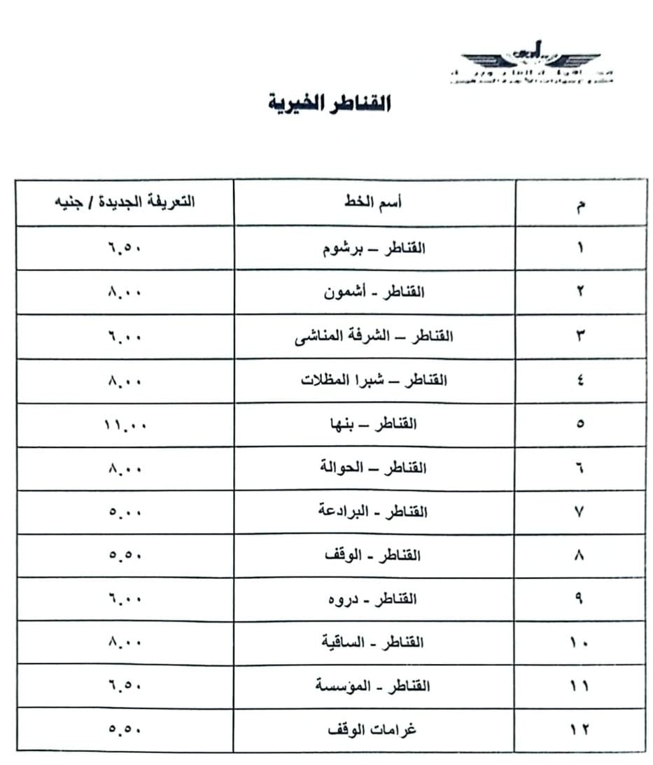 تعريفة الركوب للخطوط الداخلية بالقليوبية (3)