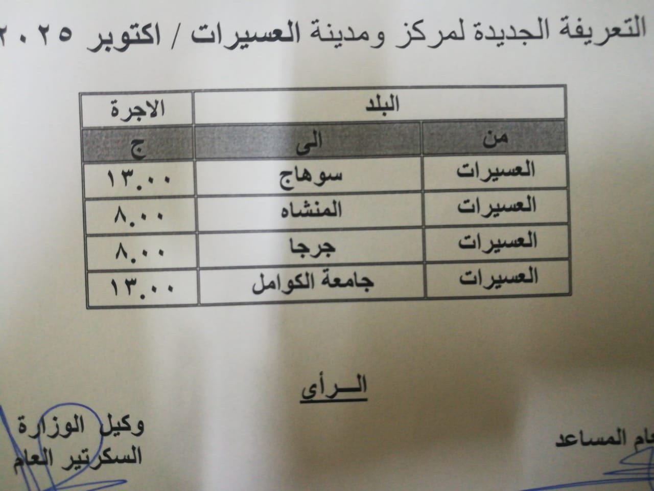 تعريفة أجرة المواصلات بمحافظة سوهاج (4)