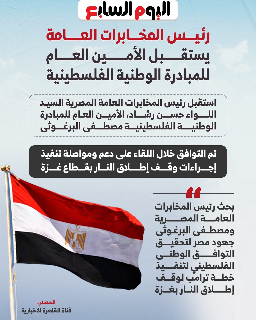 رئيس المخابرات العامة يستقبل الأمين العام للمبادرة الوطنية الفلسطينية