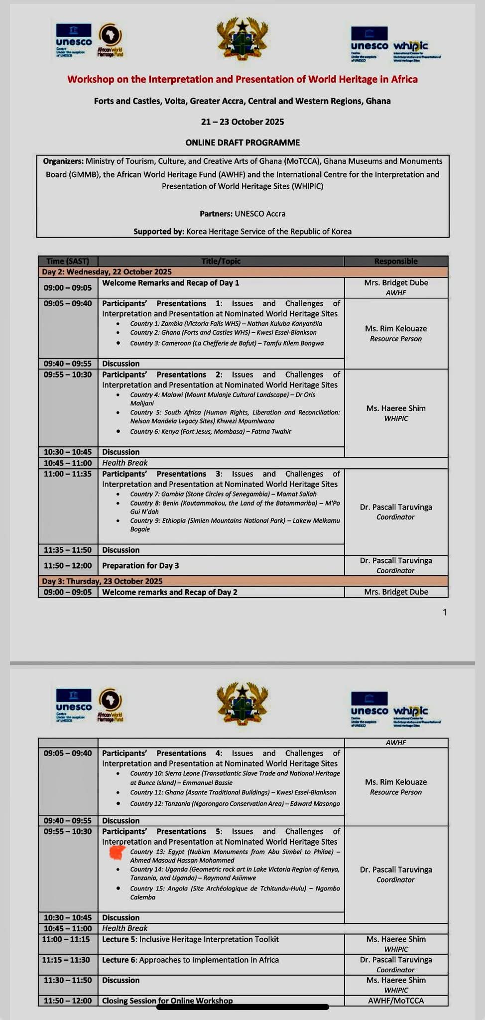 أجندة فاعليات الورشة أجندة فاعليات الورشة