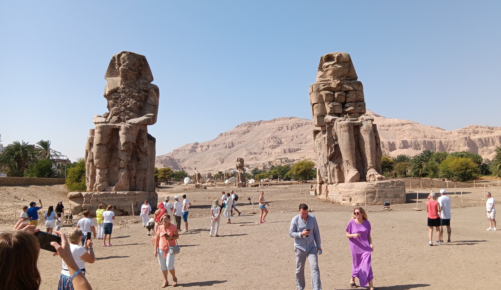 استمتاع السياح فى منطقة تمثالى ممنون استمتاع السياح فى منطقة تمثالى ممنون