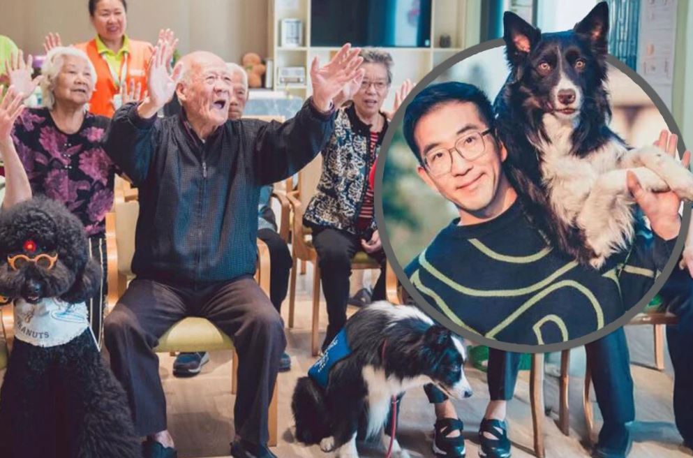 صينى يترك عمله لتدريب الكلاب العلاجية